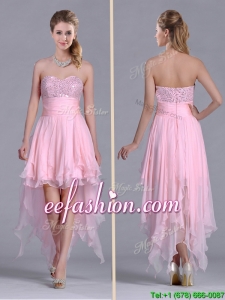 New Arrivals Beaded Bust High Low Chiffon Prom Dress in Baby Pink