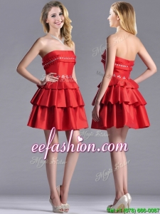 New Arrivals Red Strapless Prom Dress with Ruffled Layers and Beading
