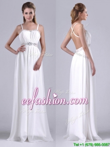 New Style Beaded Top and Waist White Prom Dress with Criss Cross