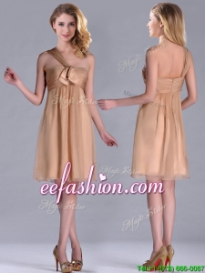 New Style One Shoulder Chiffon Short Prom Dress in Champagne