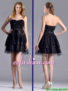 New Style Tulle Black Short Prom Dress with Beading and Belt