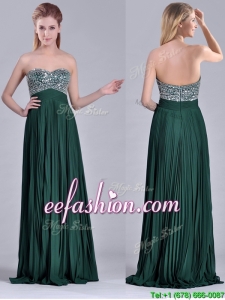Popular Brush Train Beaded Bust and Pleated Prom Dress in Hunter Gree