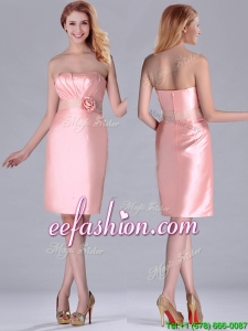 Short Strapless Knee Length Pink Prom Dress with Hand Crafted and Beading