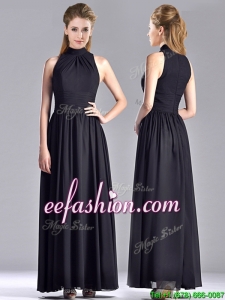 Simple Empire Ankle Length Chiffon Black Best Mother Of The Bride Dress with High Neck