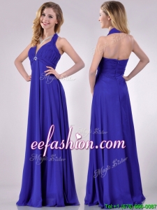 New Style Halter Top Zipper Up Long Prom Dress in Blue