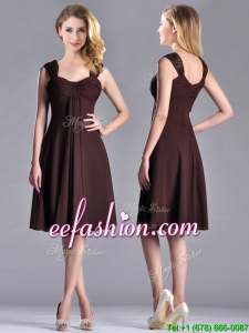 Sexy Empire Ruched Brown Prom Dress with Wide Straps