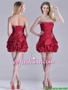 Sexy Taffeta Wine Red Short Prom Dress with Beading and Bubbles