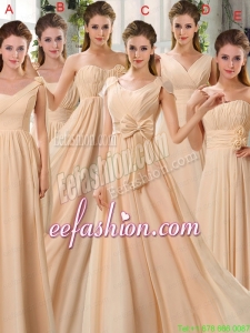 2015 Fashionable Champagne Ruching Chiffon Prom Dresses