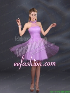 Beautiful Lilac A Line Appliques Prom Dresses with Halter