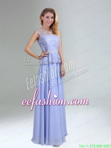 Lavender Belt and Lace Empire 2015 Prom Dress with Bateau