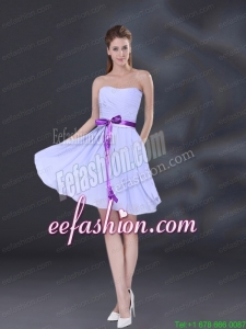 Ruching and Belt Chiffon Prom Dress in Lavender