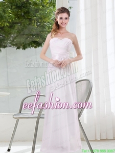 Ruching and Belt Sweetheart Empire White Prom Dresses