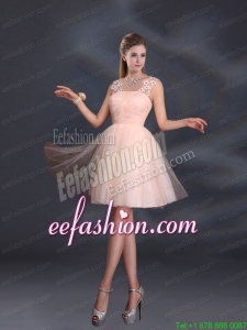 Straps Appliques Prom Dresses in Baby Pink