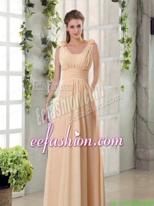 Straps Empire Ruching Hand Made Flowers 2015 Prom Dresses