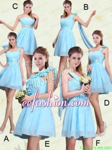 2015 Ruching Chiffon Aqua Blue Prom Dresses with Mini Length