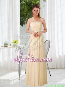 Empire Strapless Ruching and Belt Prom Dress with Floor Length