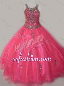 Beautiful Ball Gown Scoop Floor-length Beaded Lace Up Little Girl Pageant Dress in Organza