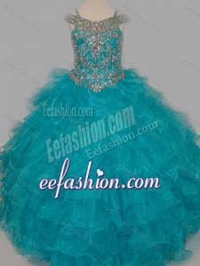 Cheap Really Puffy V-neck Teal Little Girl Pageant Dress with Rhinestones and Straps