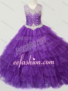 Classical Beaded and Ruffled Layers Little Girl Quinceanera Dress in Purple
