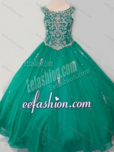 Classical Puffy Skirt Scoop Dark Green Cinderella Pageant Dress with Beading