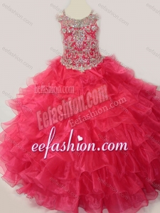 Cute Ball Gown Coral Red Beading and Ruffled Layers Cinderella Pageant Dress with Straps and Off the Shoulder