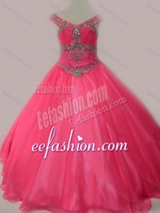 Cute Beaded Bodice Zipper Up Cinderella Pageant Dress in Hot Pink