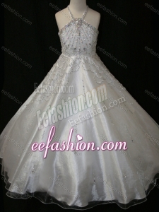 Elegant A Line Beaded Decorated Halter Top and Bodice Little Girl Pageant Dress