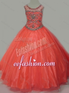 Latest Beaded Bodice Orange Cinderella Pageant Dress with Open Back