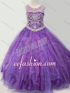 Latest Open Back Beaded Bodice Little Girl Quinceanera Dress in Purple