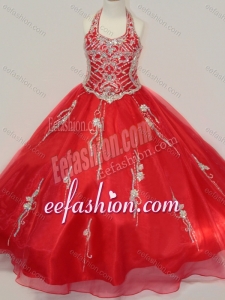 Lovely Organza Halter Top Beaded Cinderella Pageant Pageant Dress in Red