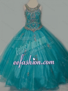 New Arrival Ball Gown Scoop Organza Long Lace Up Cinderella Pageant Dress with Beading