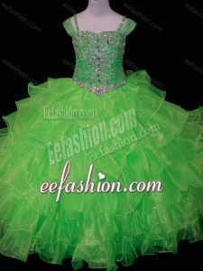Perfect Sweetheart Ruffled Layer Little Girl Quinceanera Dress with Spaghetti Straps in Spring Green