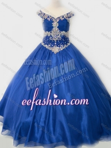 Popular Beaded Bodice Royal Blue Little Girl Quinceanera Dress in Organza