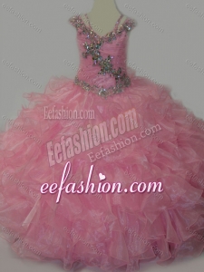 Popular V-neck Ruffled Little Girl Quinceanera Dress with Spaghetti Straps and Sequins