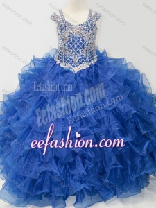 Puffy Skirt V-neck Beaded and Ruffled Layers Cinderella Pageant Dress with Straps