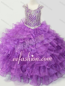Puffy Skirt V-neck Lace Up Little Girl Quinceanera Dress with Straps and Ruffled Layers