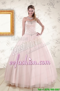 2015 Amazing Light Pink Beading Quinceanera Dresses