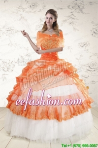 2015 Amazing Strapless Orange Quinceanera Dresses with Beading and Appliques
