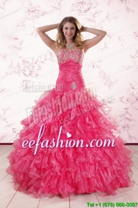 2015 Amazing Sweetheart Hot Pink Quinceanera Dresses with Ruffles