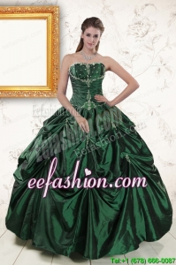 2015 Brand Discount Appliques Quinceanera Dresses in Dark Green