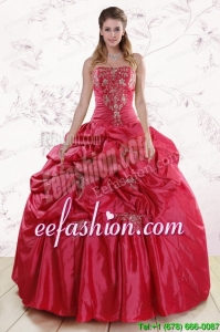 Amazing Strapless Hot Pink Quinceanera Dresses with Embroidery