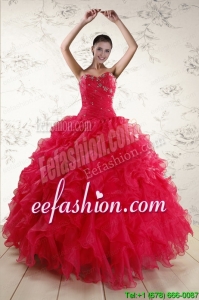 Amazing Sweetheart Beading 2015 Quinceanera Dresses in Coral Red