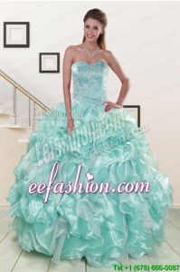 Beautiful Beading Sweet 16 Dresses in Apple Green for 2015