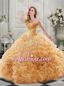 Best Really Puffy Chapel Train Quinceanera Gown with Ruffles and Colorful Beading