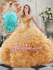 New Arrivals Organza Ruffled Champagne Sweet 16 Gown with Colorful Beading