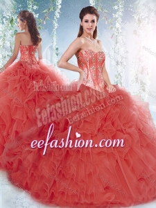 Pretty Brush Train Detachable Quinceanera Dresses with Beading and Ruffles