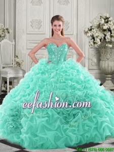 Pretty Puffy Skirt Visible Boning Apple Green Sweet 16 Dress with Beading and Ruffles