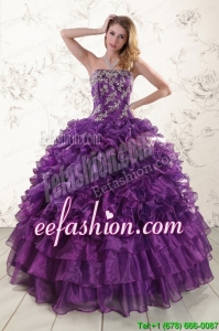 Purple Strapless Amazing Quinceanera Dress with Appliques