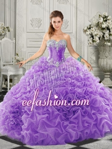 Simple Beaded and Ruffled Lace Up Sweetheart Quinceanera Gown in Organza
