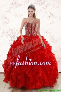 Sweetheart Pretty Red Quinceanera Dresses With Beading and Ruffles for 2015